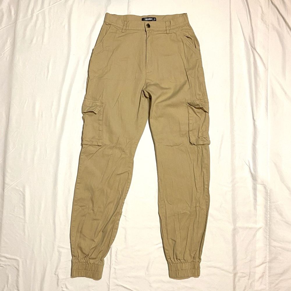 Missguided Tan khaki Cargo Pants with Elastic Cuffs
